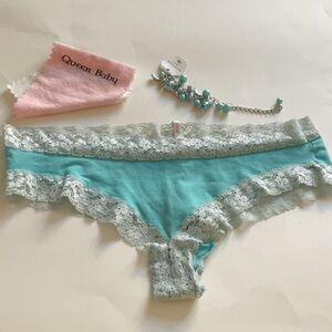 Pink by Victoria’s Secret, new, size L turquoise, Blue & White Lace Trim Panties